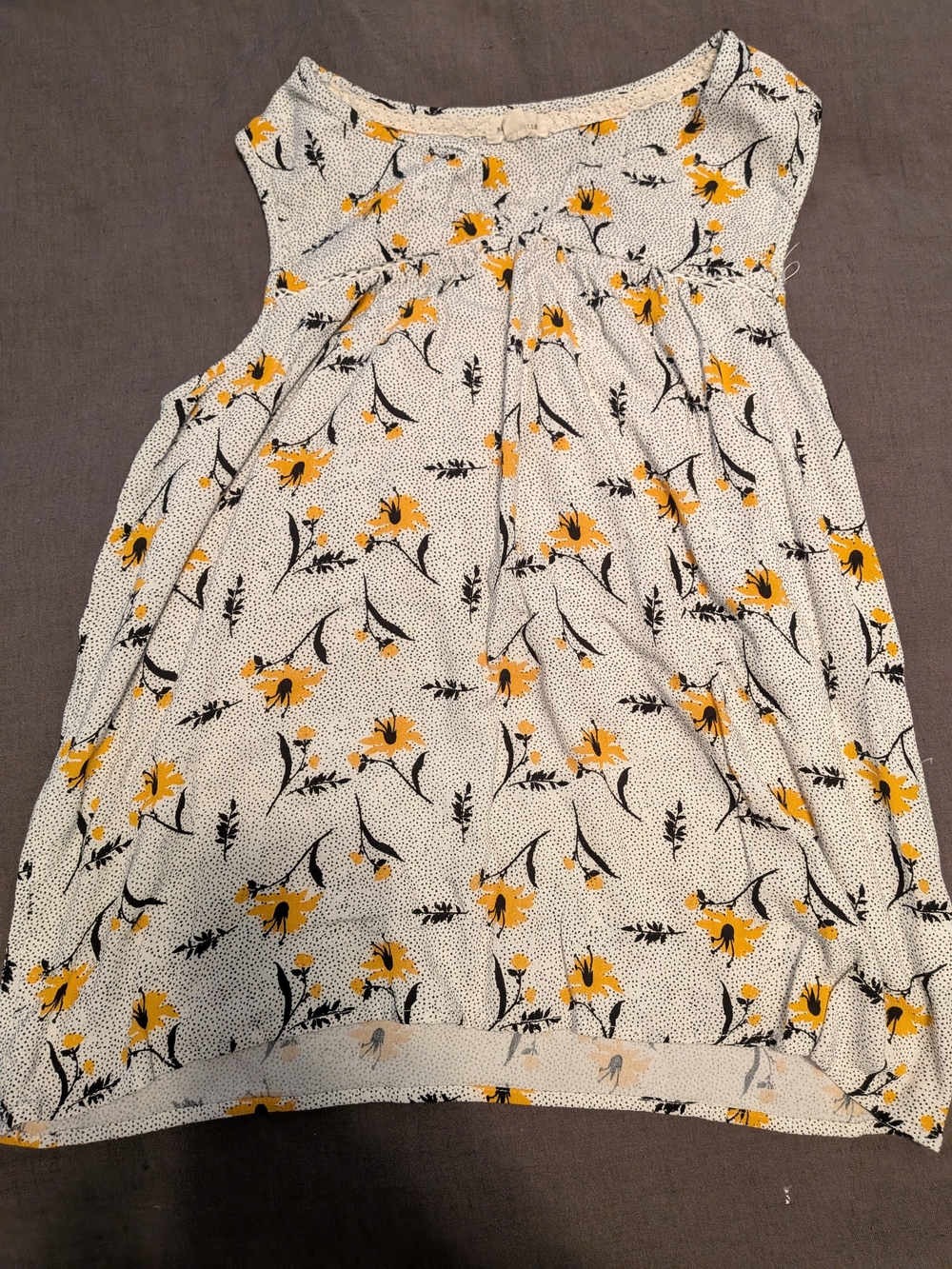 Women's Cream Floral Sleeveless Blouse with Yellow Accent